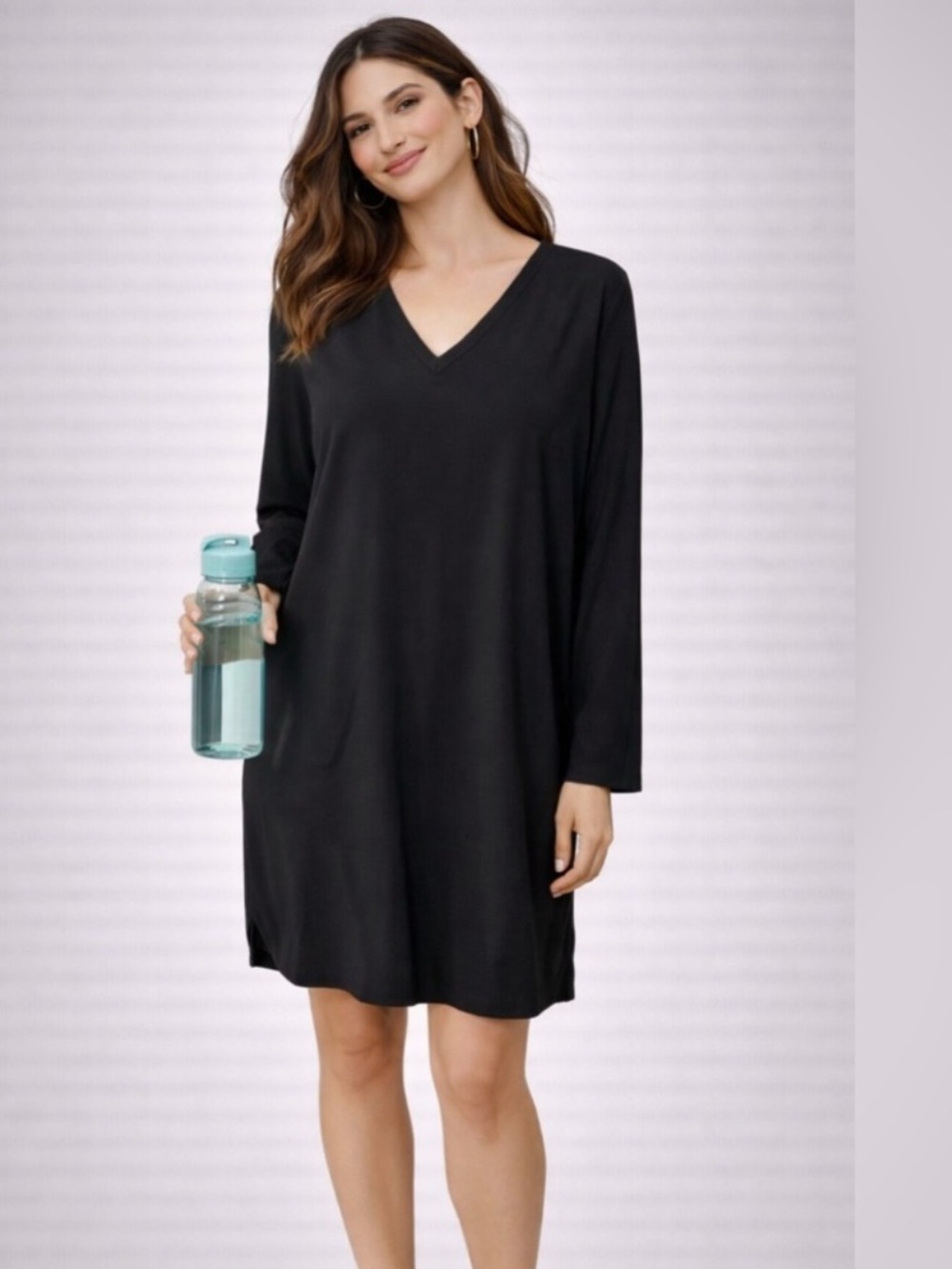 Cloth & Stone Anthropology Blue V-Neck Long Sleeve Shirt Tail Shift Dress